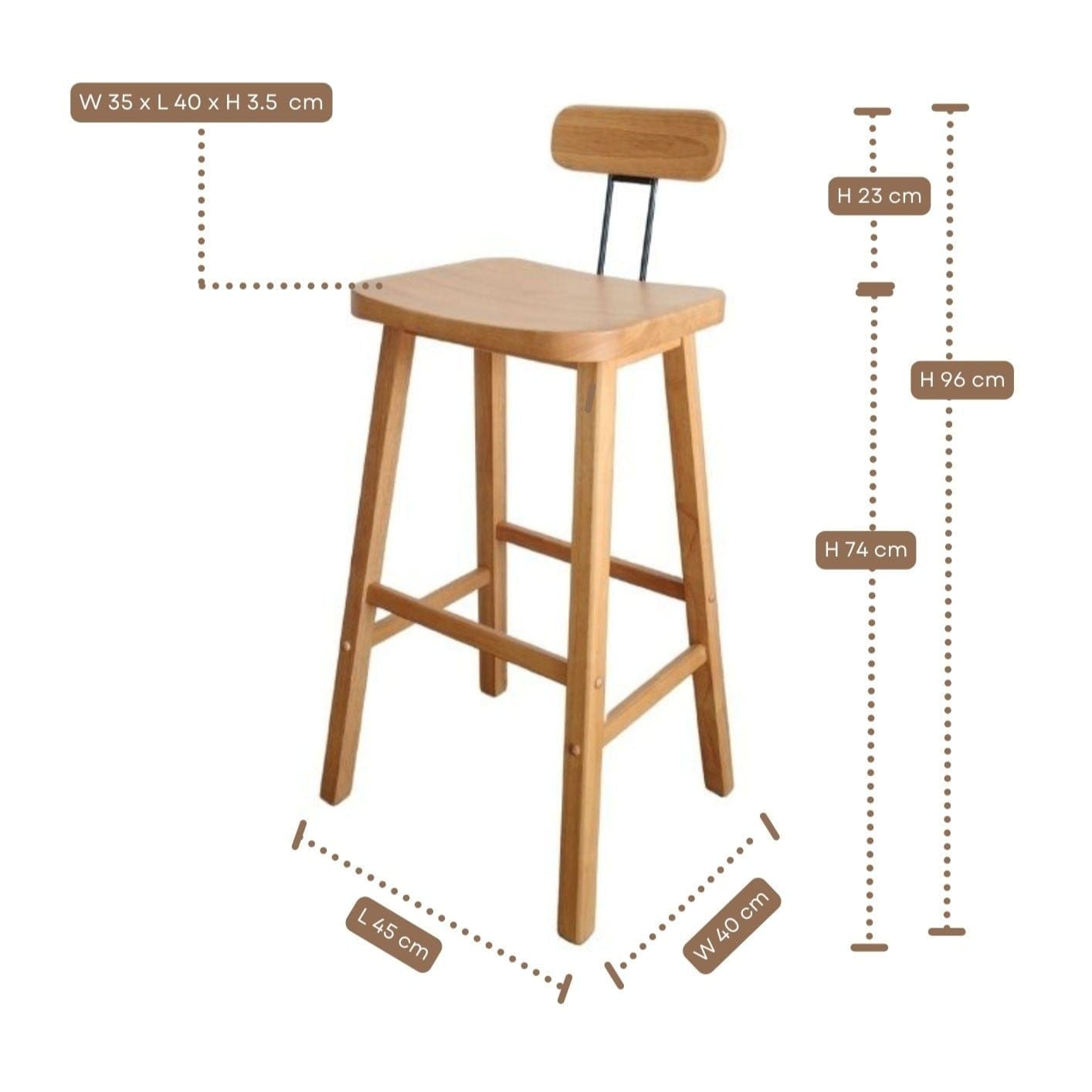 เก้าอี้บาร์ไม้ยางพารา MAAI DESIGN รุ่น REZU BAR STOOL 29'' สีโอ๊ค_8